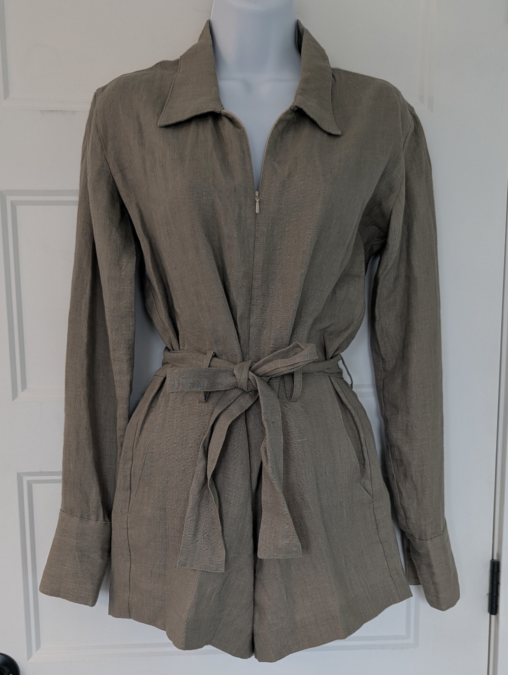 Rivet Utility Linen Jumpsuit XS Granite Grey Belted Utility Romper